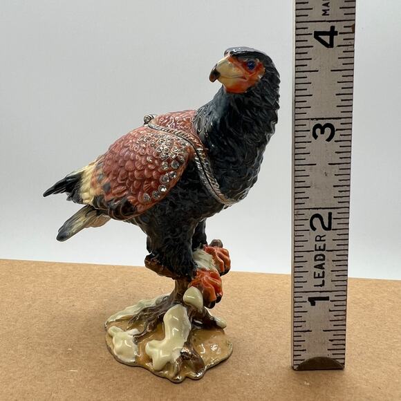 Enamel Eagle Trinket Box Jewel Eyes Magnetic Hinged 4" America Wildlife - Picture 3 of 10